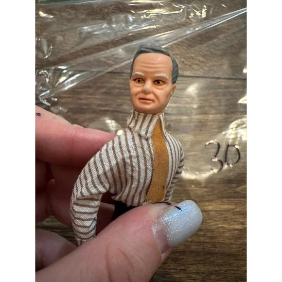 Vintage‎ Male Doll Figure Business Man Striped Shirt Brown Ripped Pants - Picture 3 of 5